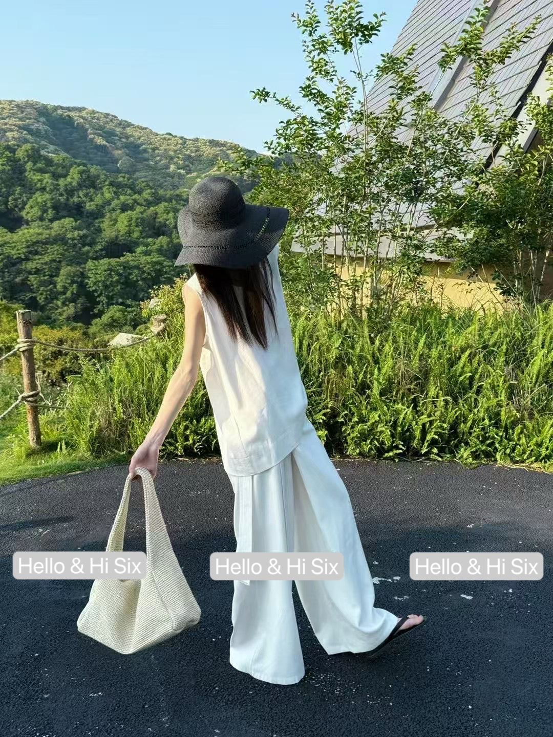 May1202 Vest with ribbon-tie trousers Set Black