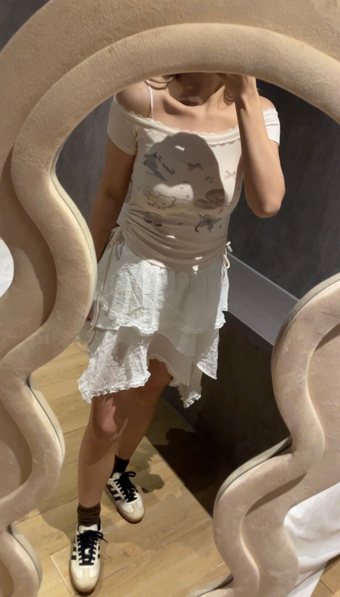 May1013 Shoulder-off Lace Kitty Top