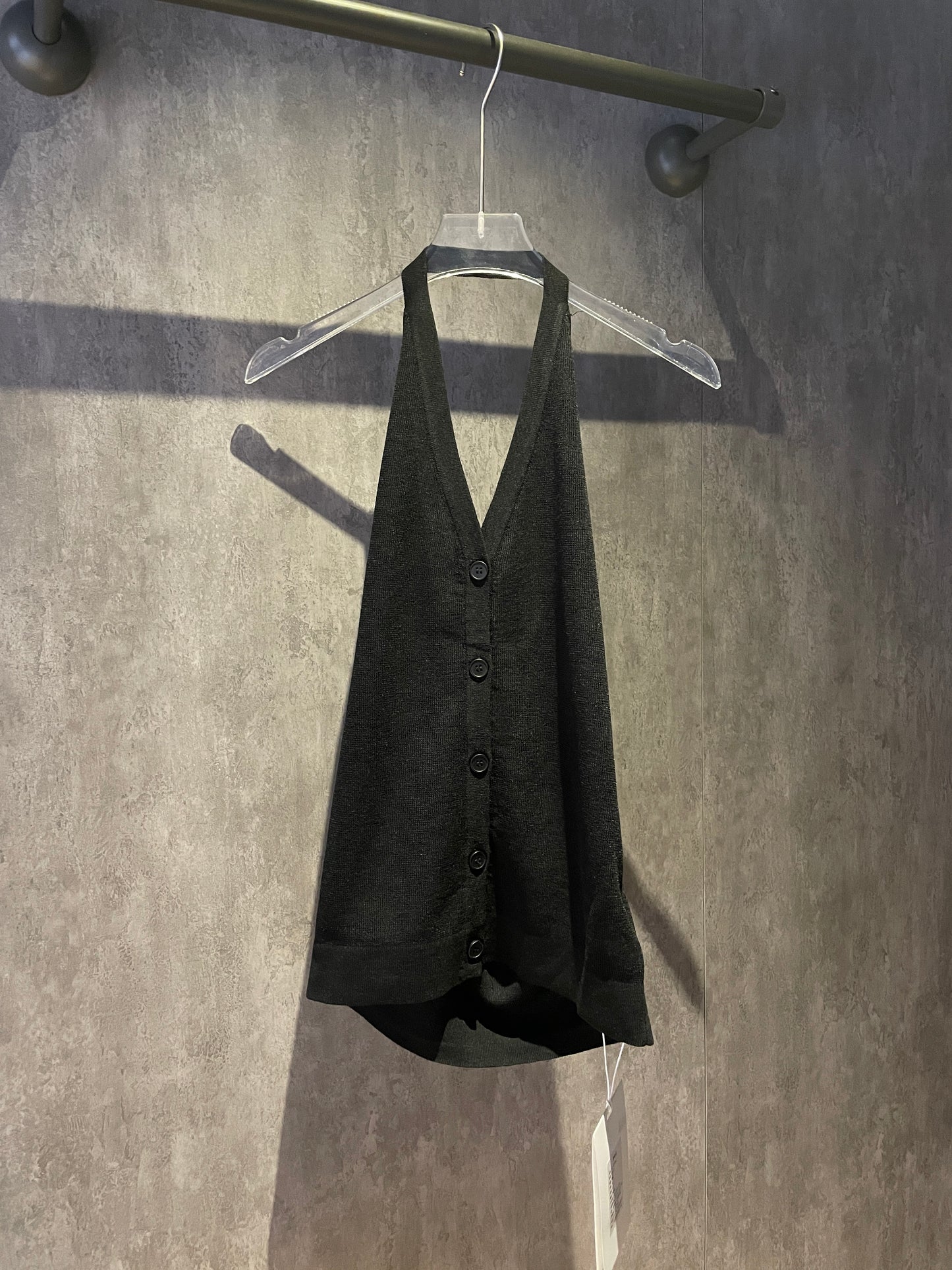 May1502 Button-front knitted halter top with open back - Black