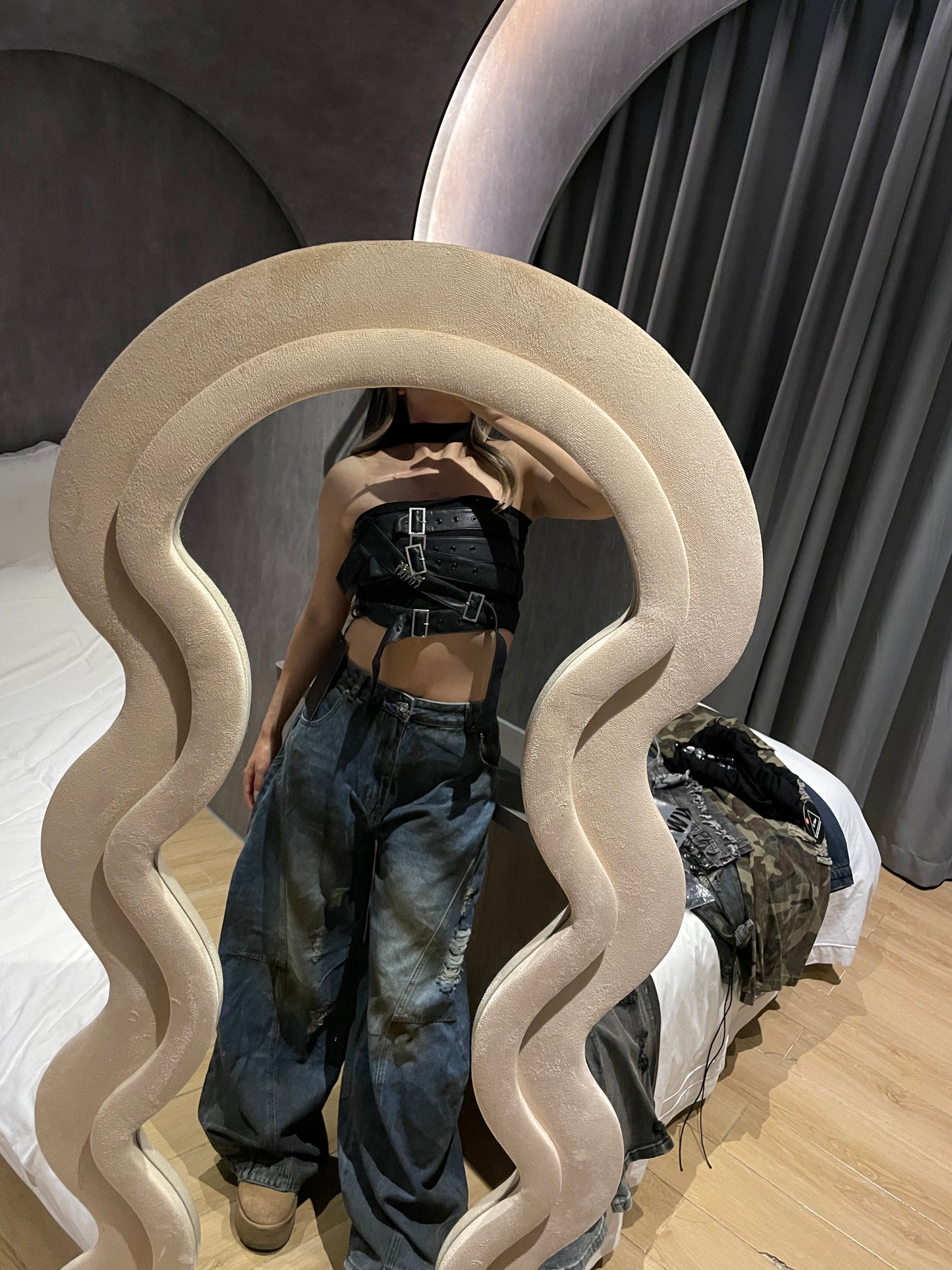 May1801 Strap & buckle collar style top