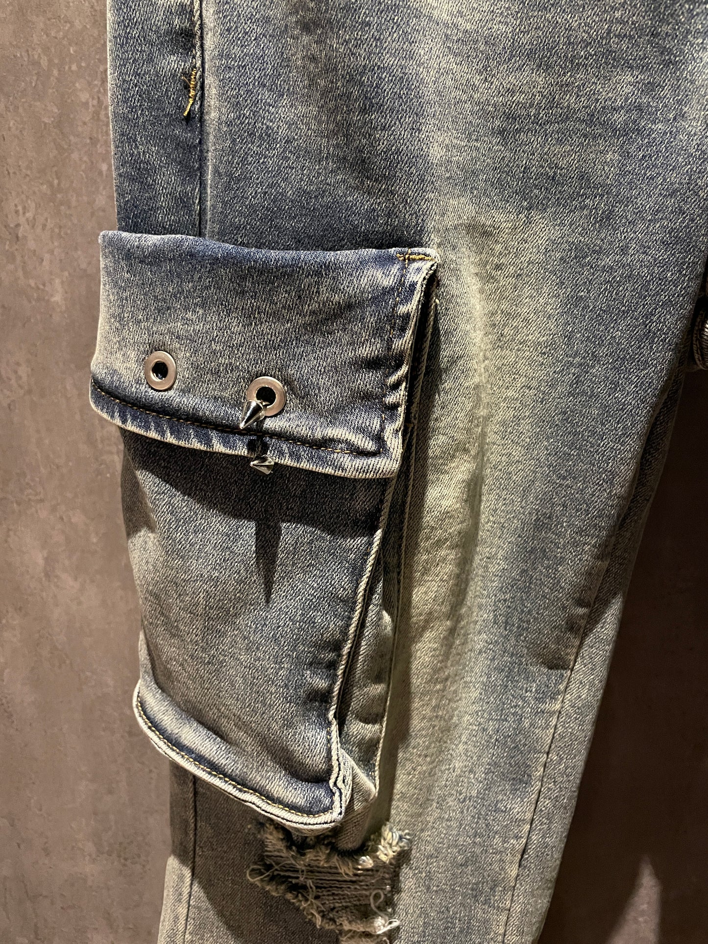 May1105 Slim Cargo Jeans Washed Blue