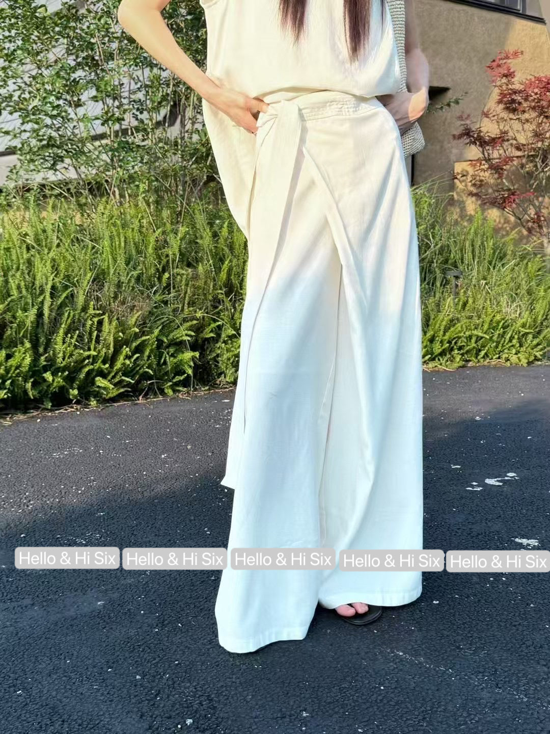 May1202 Vest with ribbon-tie trousers Set Black