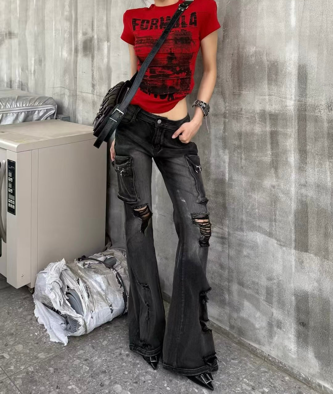 May1105 Slim Cargo Jeans Black