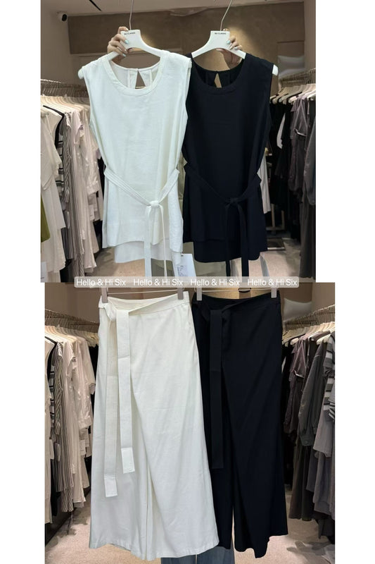 May1202 Vest with ribbon-tie trousers Set Black