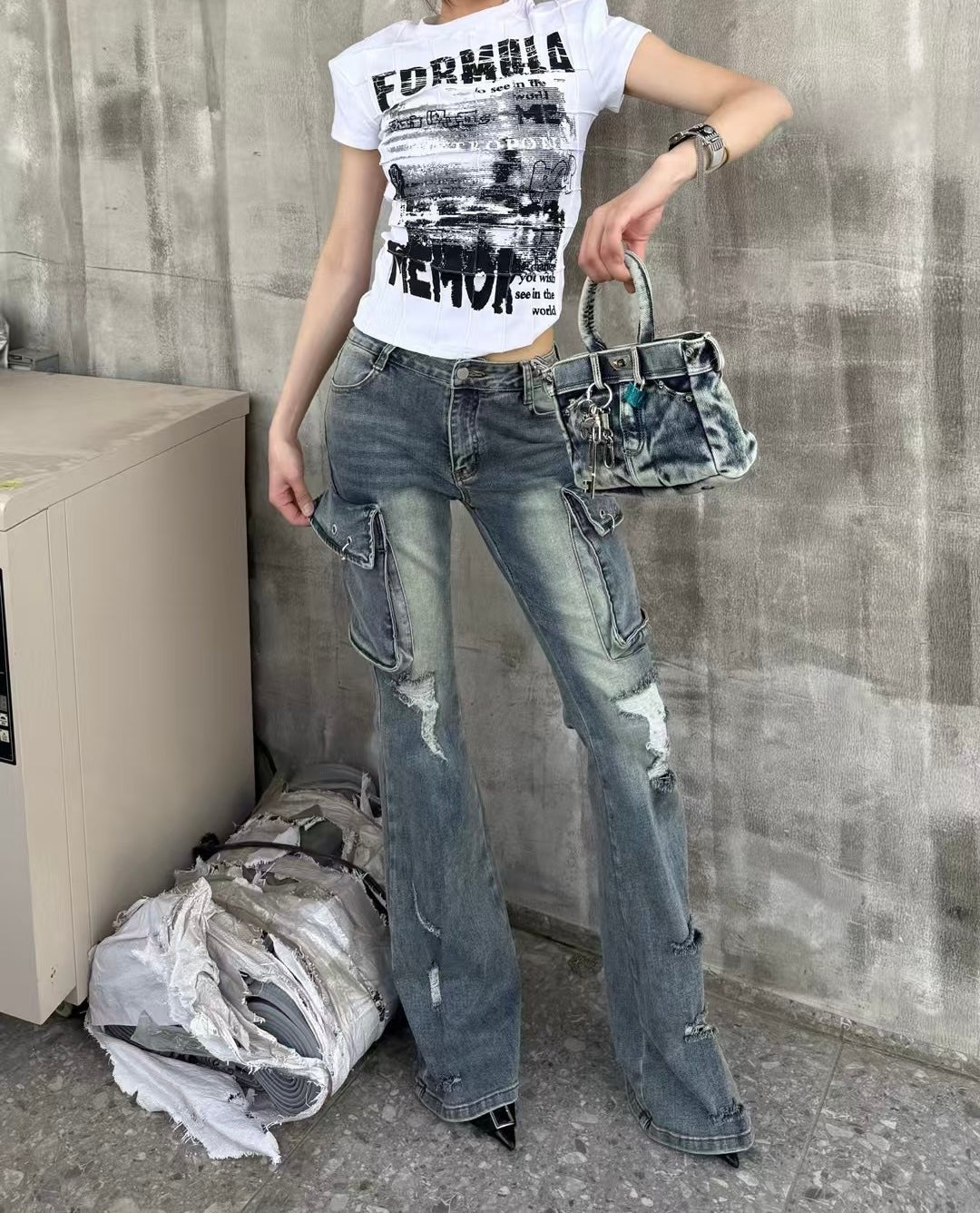 May1105 Slim Cargo Jeans Washed Blue